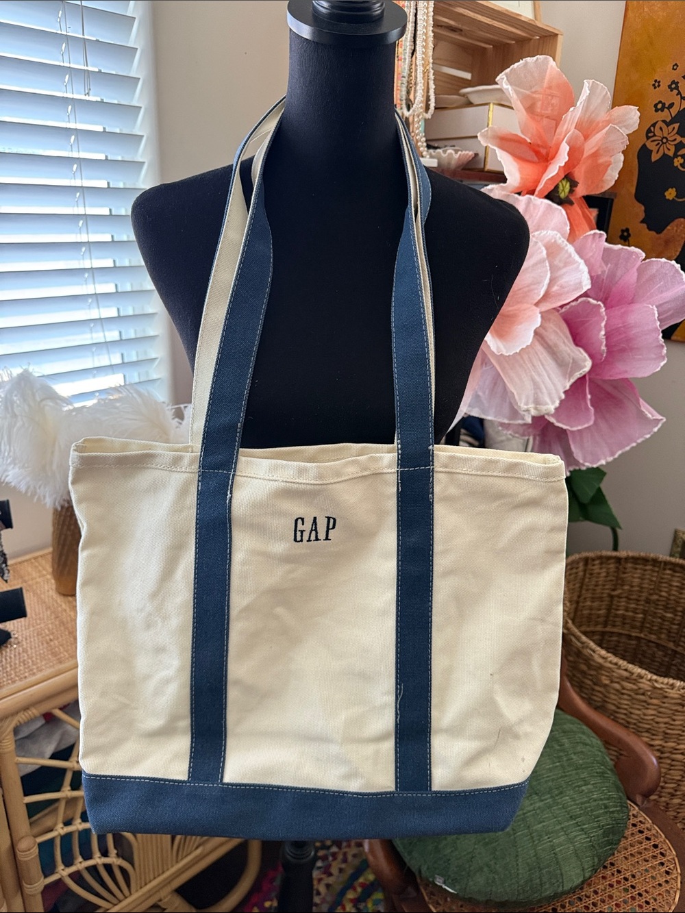 Gap x Madhappy Limited Edition Blue Cream Canvas Boat Tote Nantucket Beach Bag - Picture 2 of 6